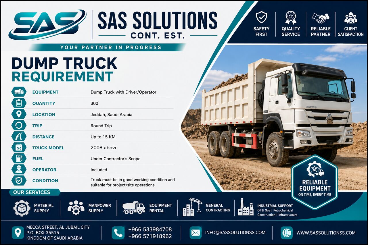 Dammam, Equipment Rental, Dump Truck With Driver/Operator