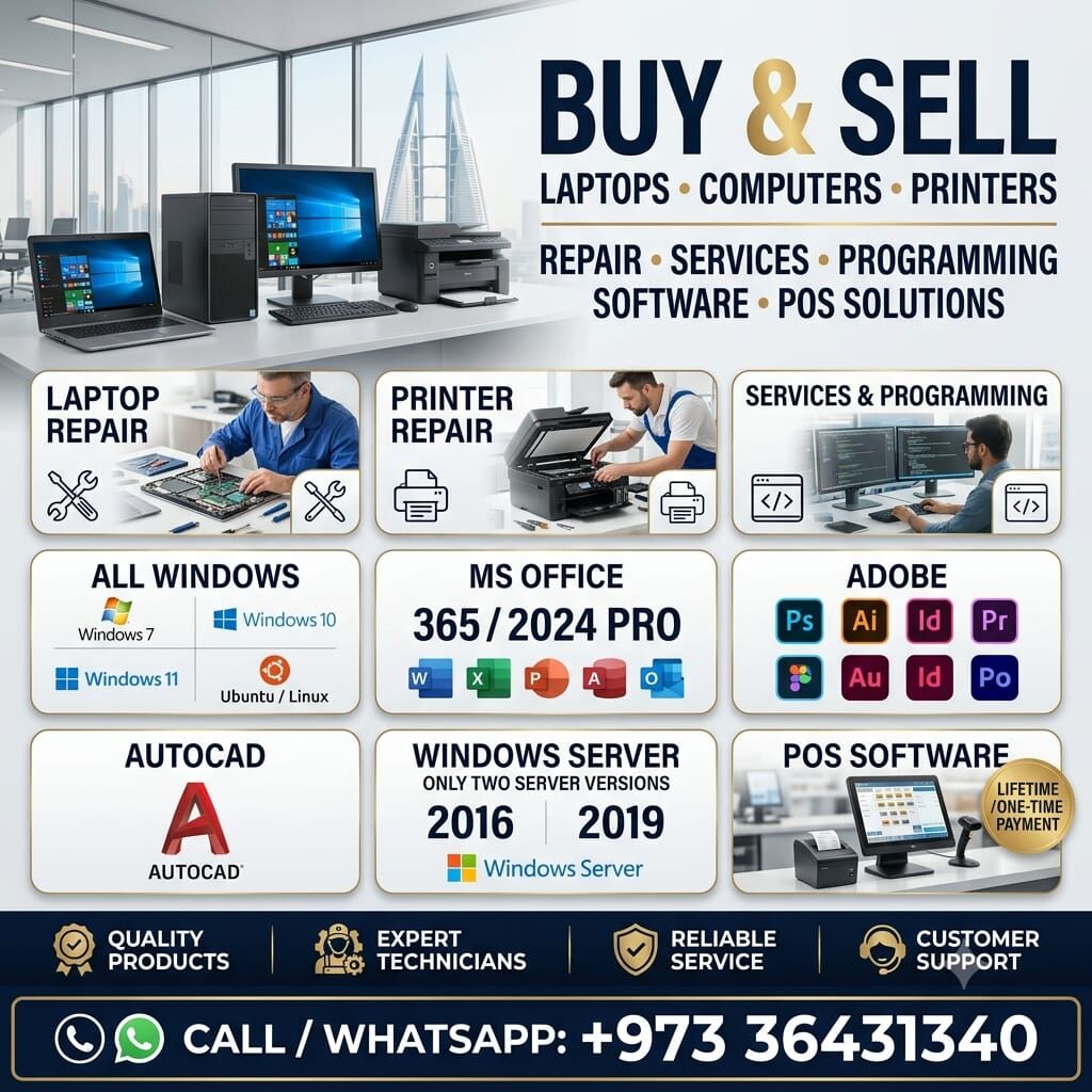 Muharraq, Electronics, We Are Buy & Sell Laptop Computer & Printer Repair, Services, Programming And PSO Software