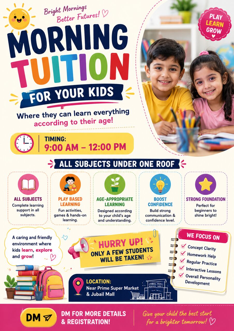 Jubail, Lessons Offered, Home Tution Morning And Evening