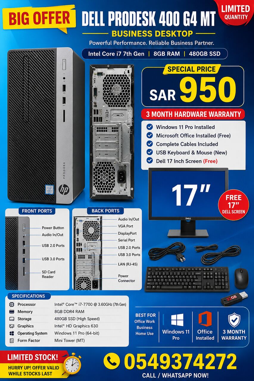 Khobar, Computers, SAR 950,  Dell ProDesk 400 G4 MT &ndash; Business Series Desktop