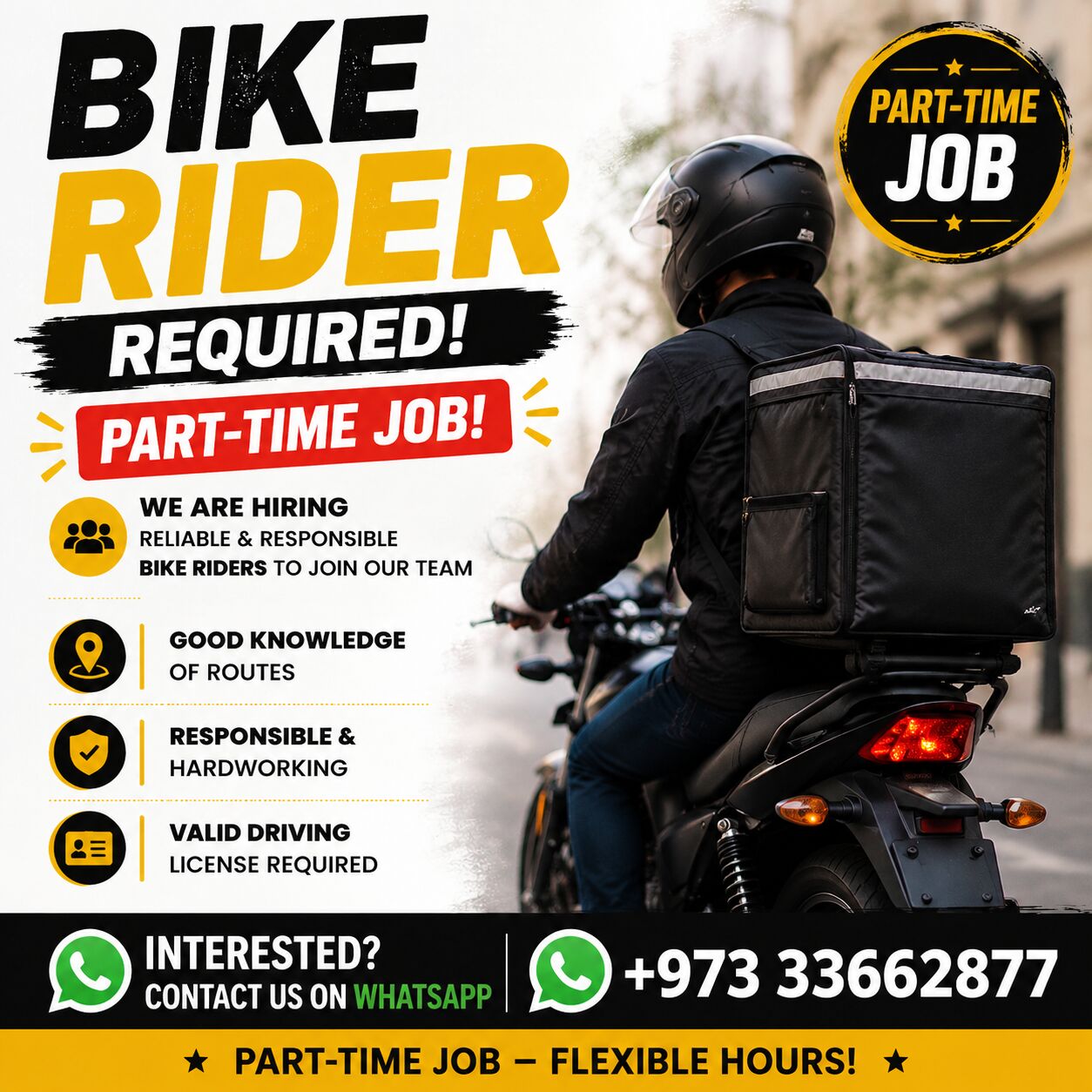 Manama, Jobs, Need Part Time Bike Delivery Person -Urgent