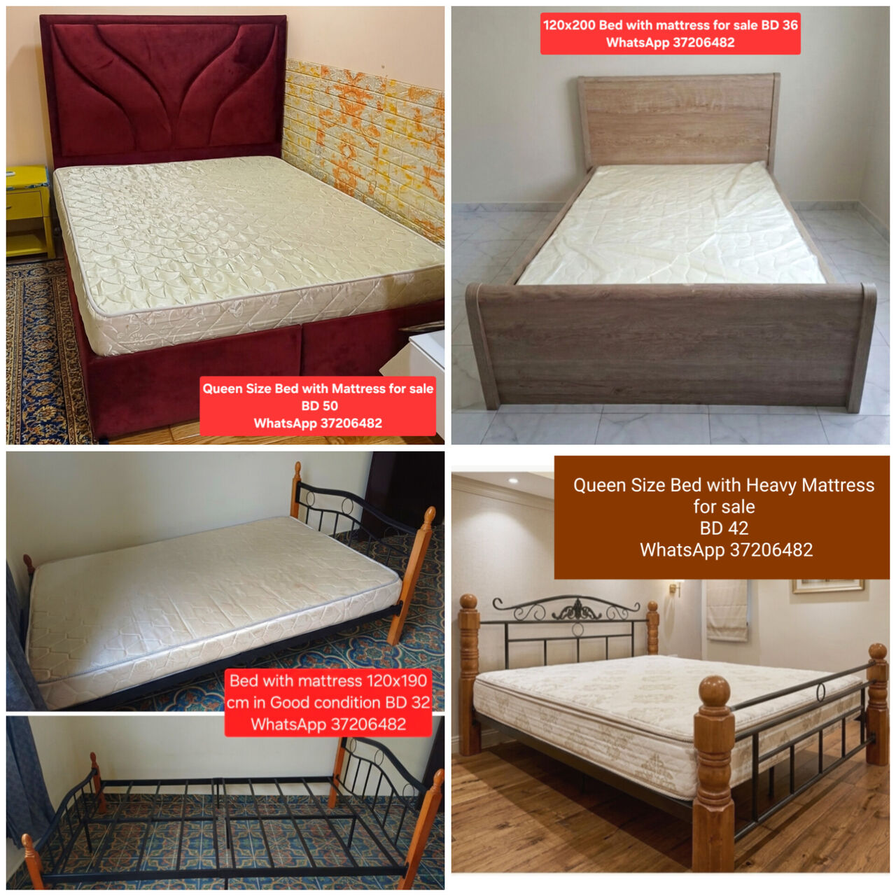 Manama, Furniture, BHD 50,  ✅️ Variety Of Bed With Mattress King Queen Double Single For Sale With Delivery