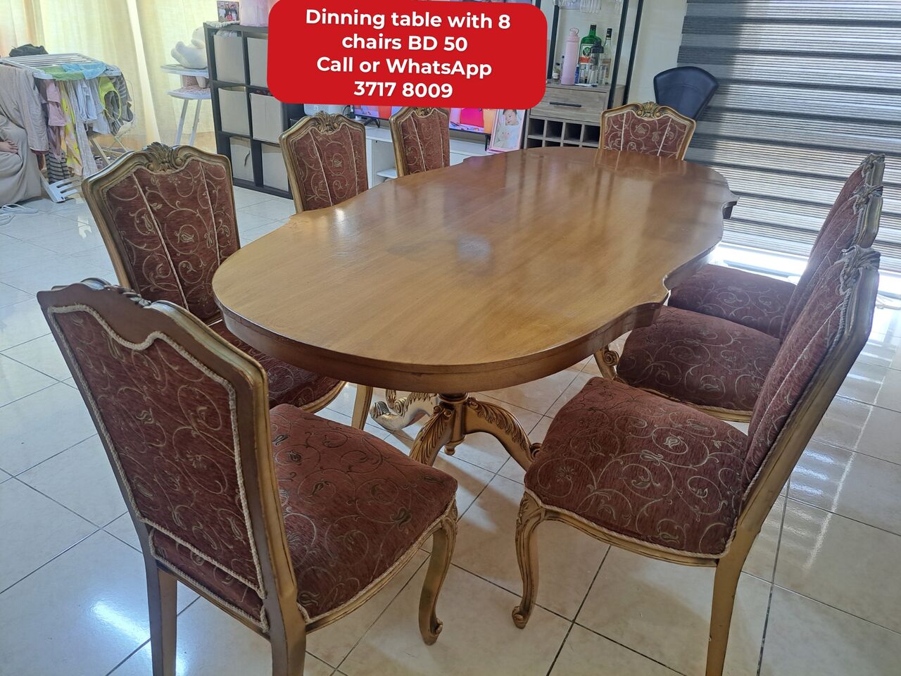 Manama, Furniture, BHD 50,  @@Dinning Table With 8 Chairs In Good Condition For Sale With Delivery