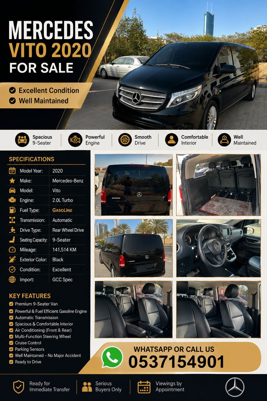 Al Muruj, Vehicles, Cars & Trucks , SAR 96000,  Mercedes-Benz Vito,  2020,  Automatic,  141514 KM,  Mercedes Vito Black