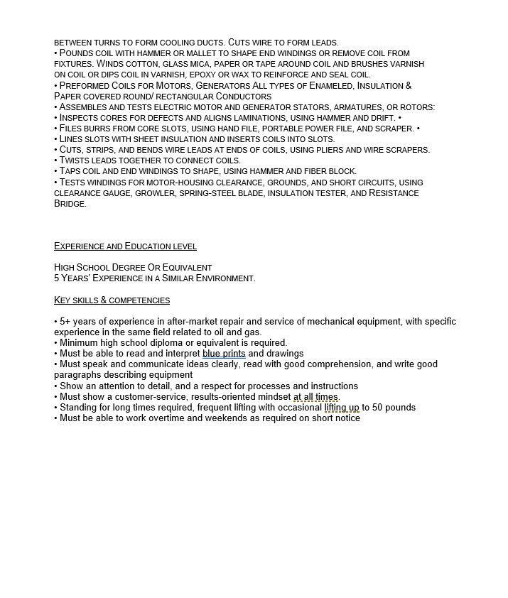 Dammam, Jobs, Submersable Motor Rewinder (Philippine National Only)