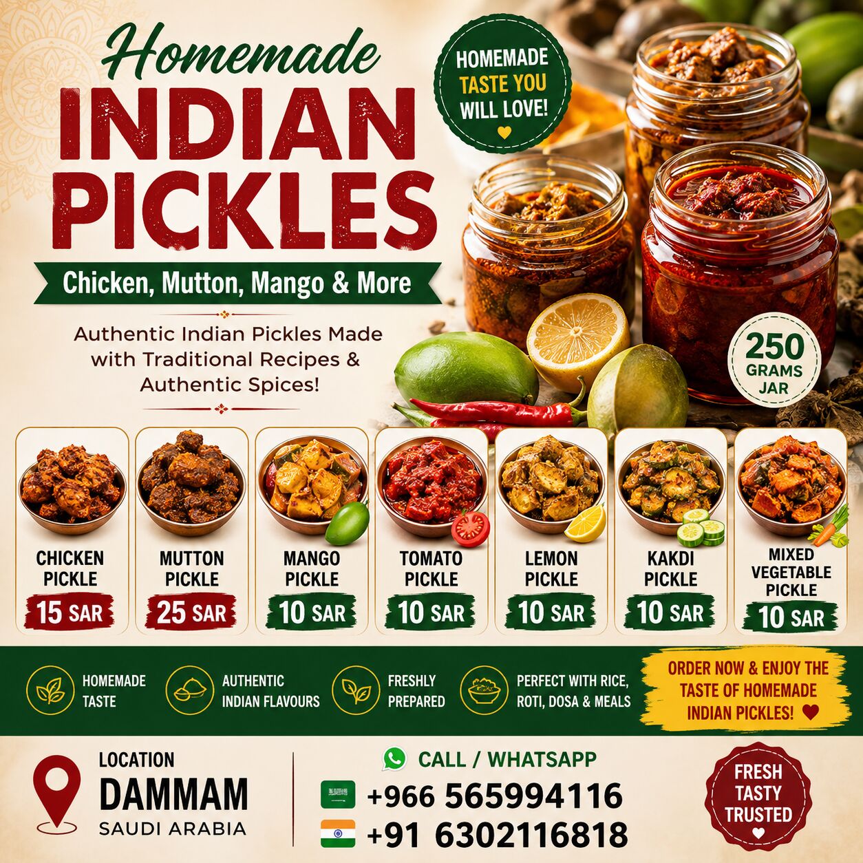 Dammam, Food Delivery, Homemade Indian Pickles &ndash; Chicken, Mutton, Mango & More