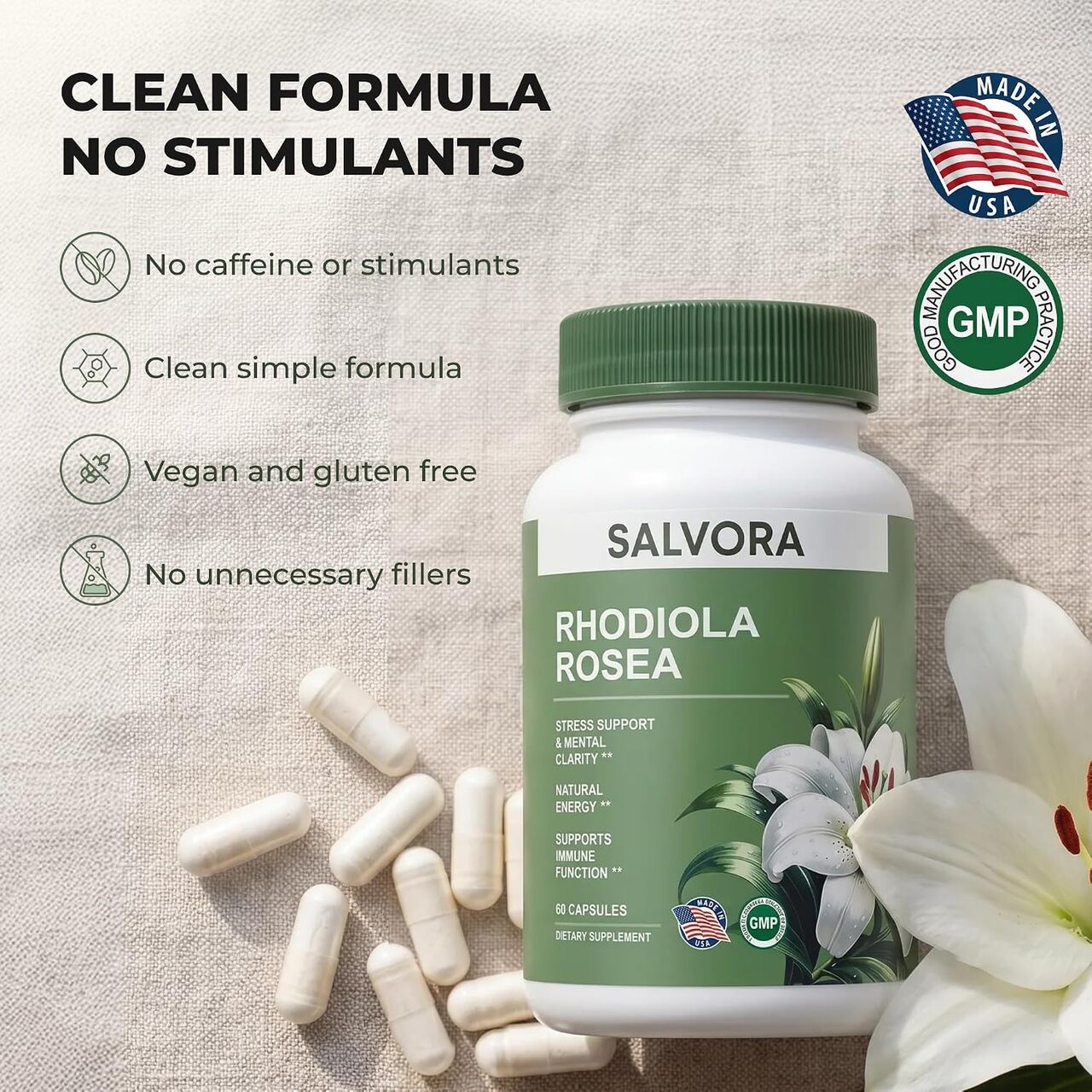 New York, Help, Salvora Rhodiola Rosea Supplement &ndash; Golden Root Adaptogen Capsules - Rhodiola Rosea Extrac