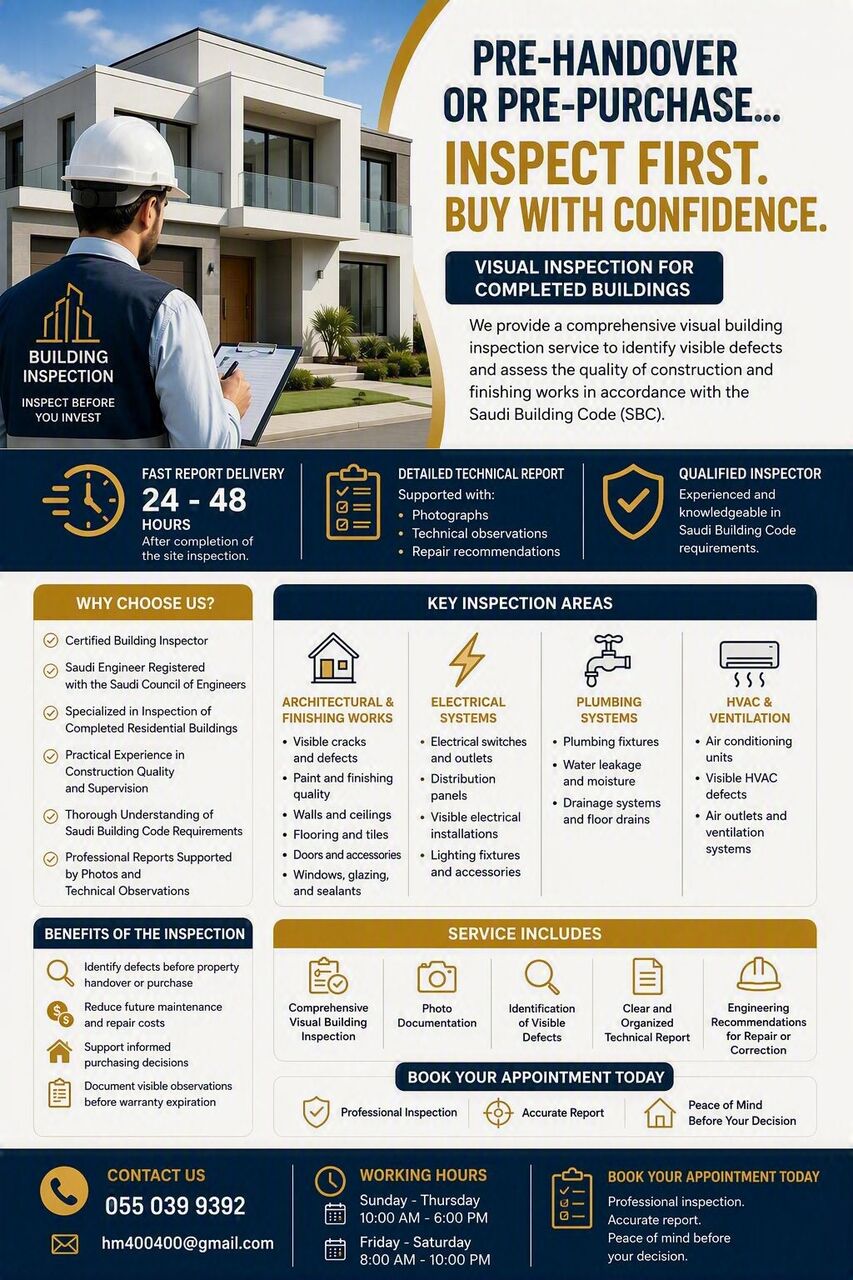 Riyadh, Household, 🏠 Building Inspection Service | Certified Civil Engineer | Starting From SAR 399