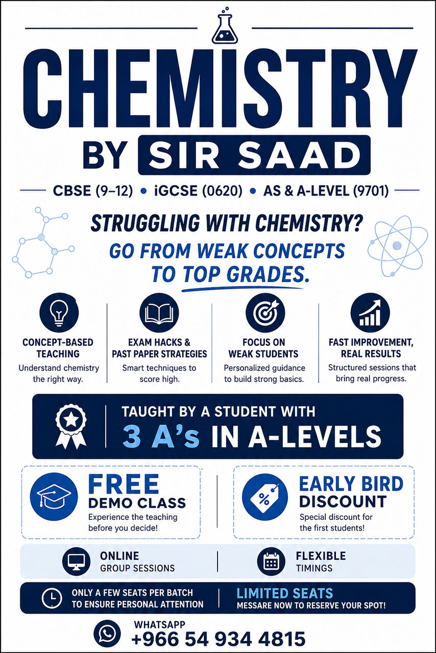 Riyadh, Education, IGCSE & A-LEVEL CHEMISTRY Tutor