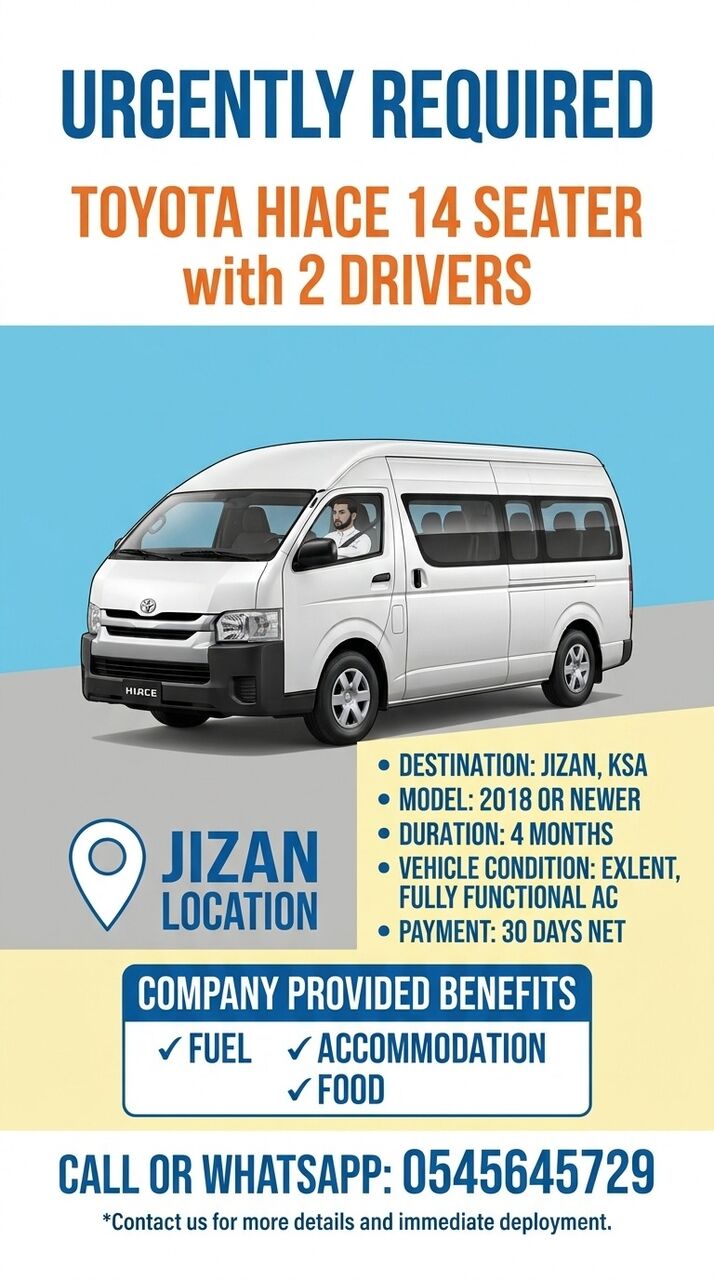 Riyadh, Jobs, Hiace With Driver Above 2015 Model