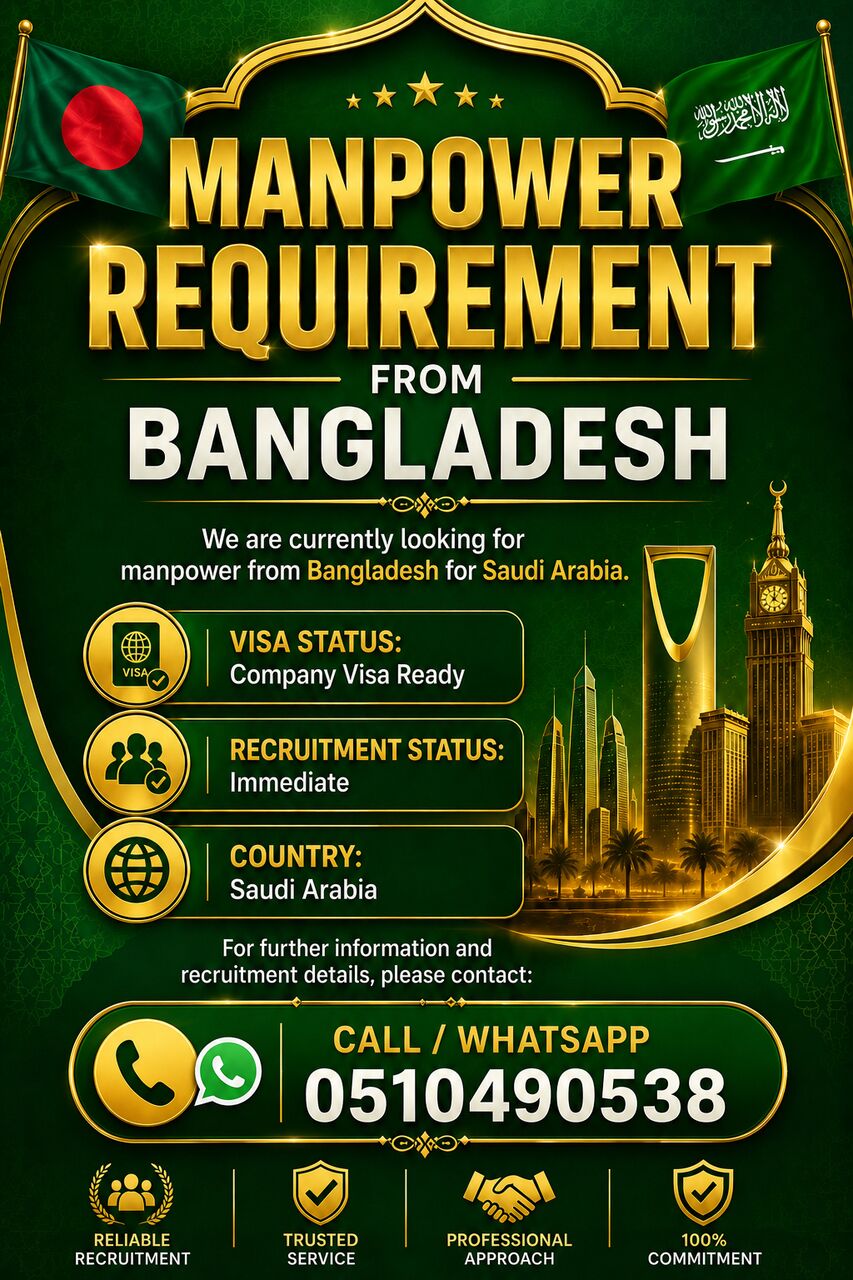 Riyadh, Jobs, MANPOWER REQUIREMENT FROM BANGLADESH