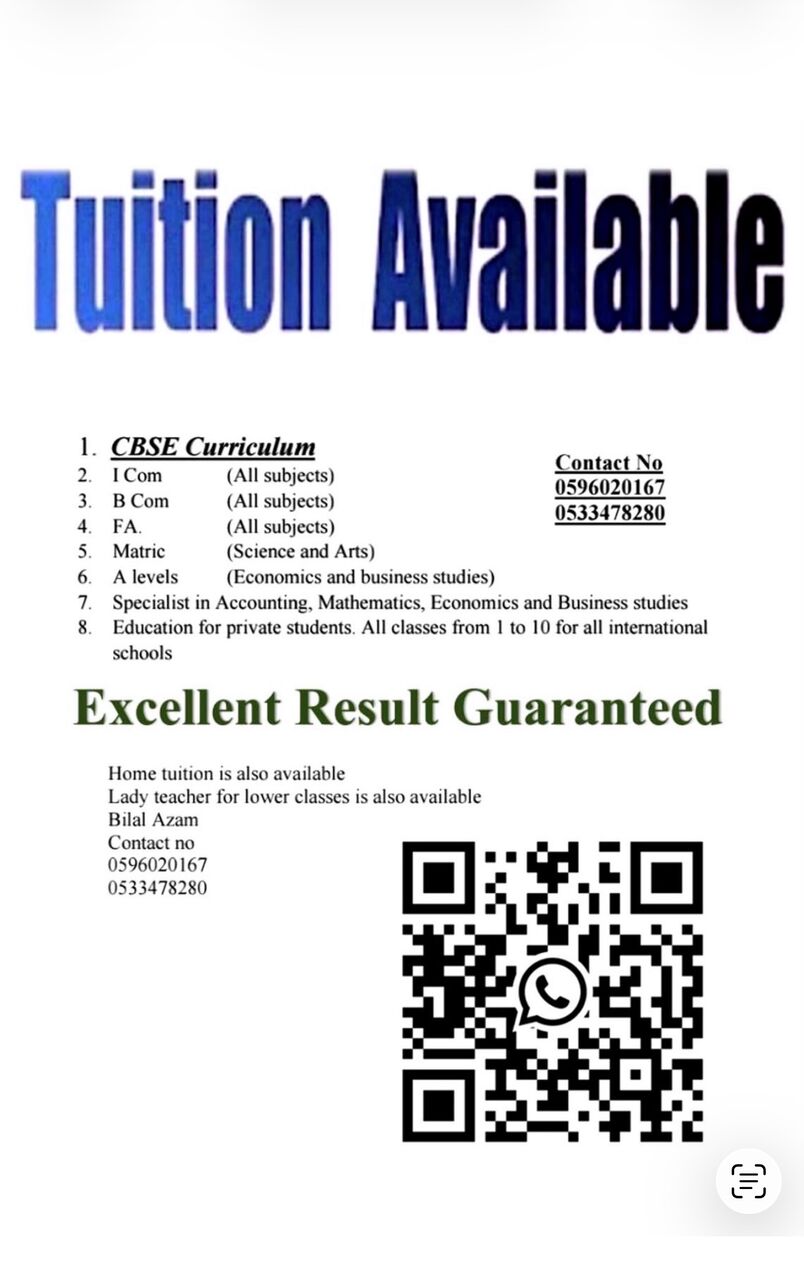 Jeddah, Lessons Offered, 🌟 TUITION AVAILABLE – ALL CLASSES 🌟 CBSE • Cambridge • Local Boards  📚 Subjects & Level
