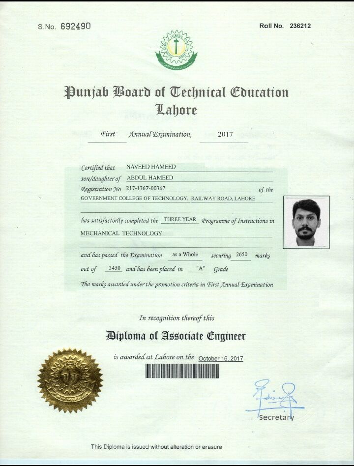 Faisalabad, Job Seekers, Machenical Foremane Or Plumbing