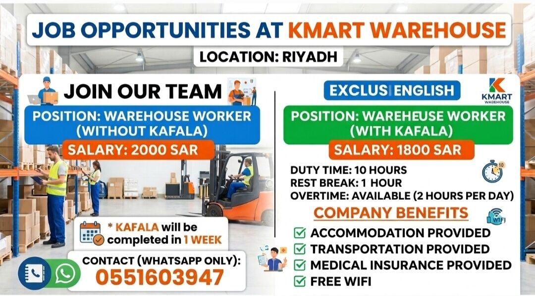 Riyadh, Jobs, Warehouse Hearing In Riyadh