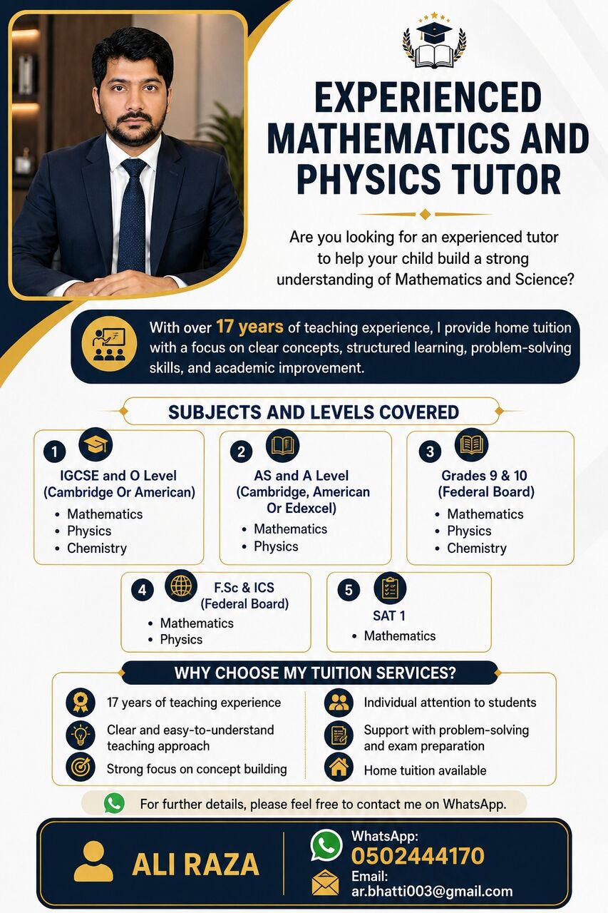 Riyadh, Lessons Offered, Home Tutor Of Mathematics And Physics