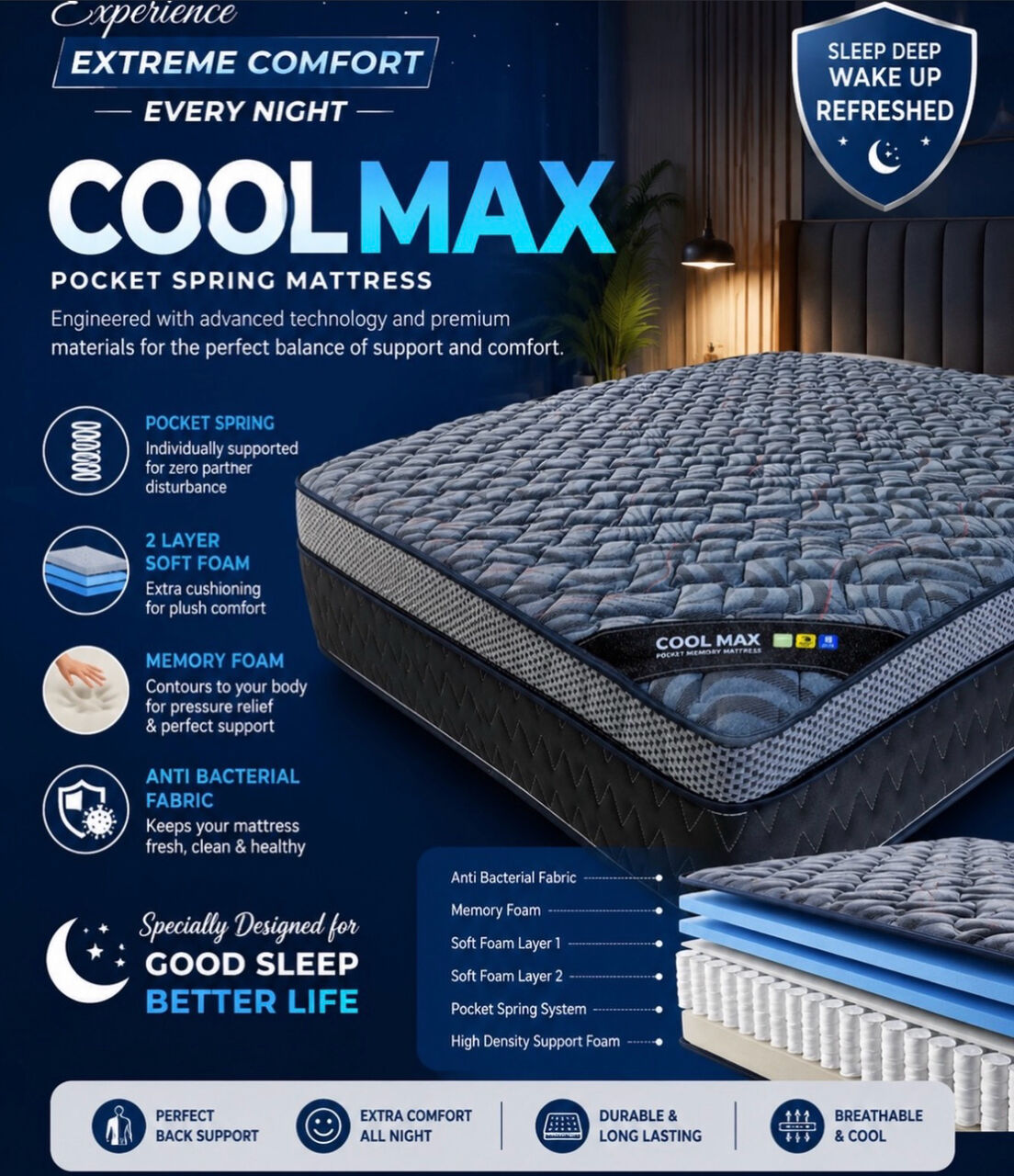 Busaiteen, Furniture, BHD 80,  AMERICAN POCKET SPRING With MEMORY FOAM HOTEL GRADE PREMIUM MATTRESS Size 180x200cm