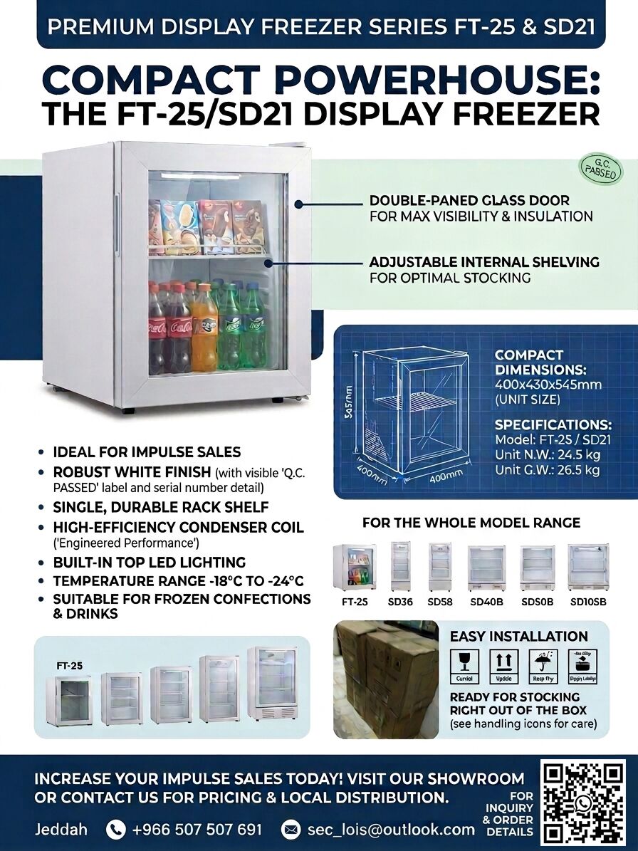 Jeddah, Appliances, SAR 1200,  Display Freezer Compact Series (FT-25 / SD21) &ndash; Brand New / Stock Clearance