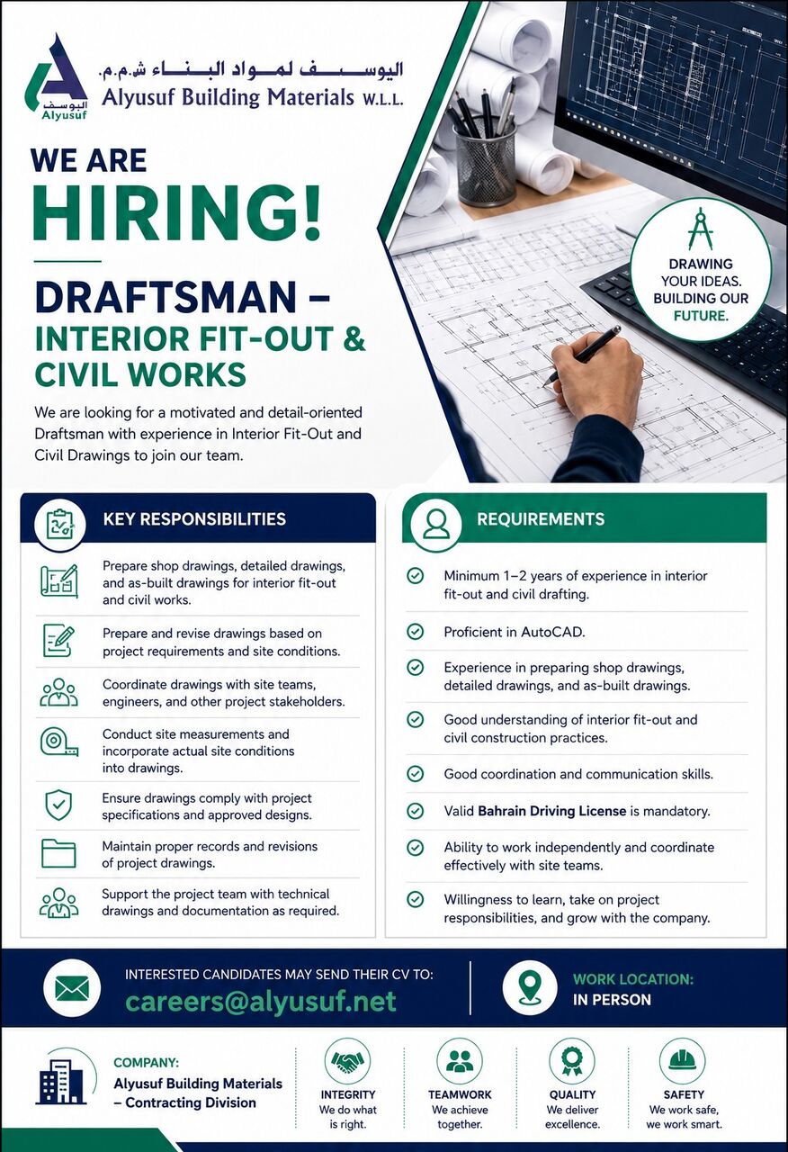 Tubli, Jobs, Draftsman &ndash; Interior Fit-Out & Civil Works