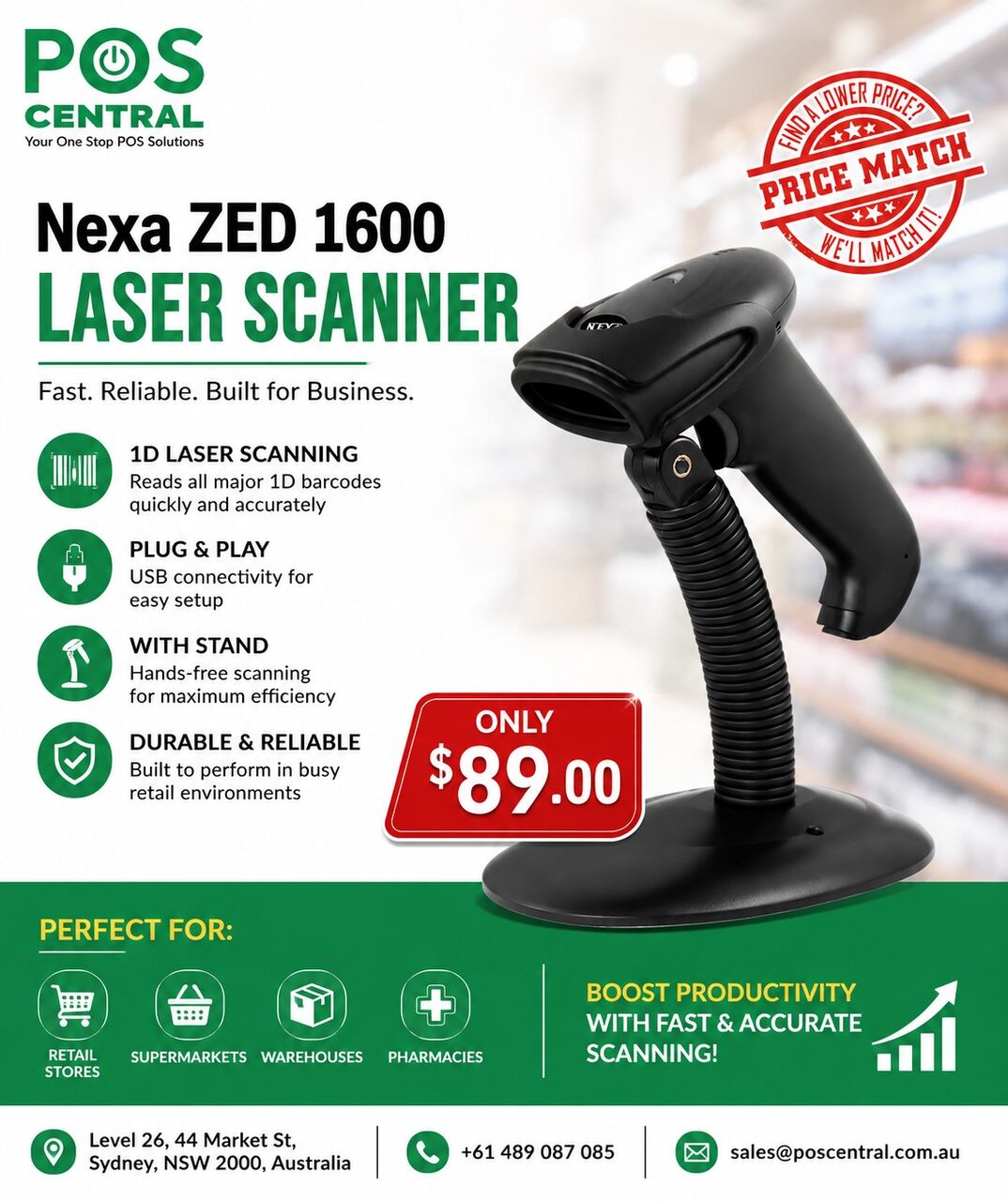 Sydney, Electronics, AUD 89,  Nexa ZED 1600 Laser Scanner &ndash; Reliable Barcode Scanning For Shops
