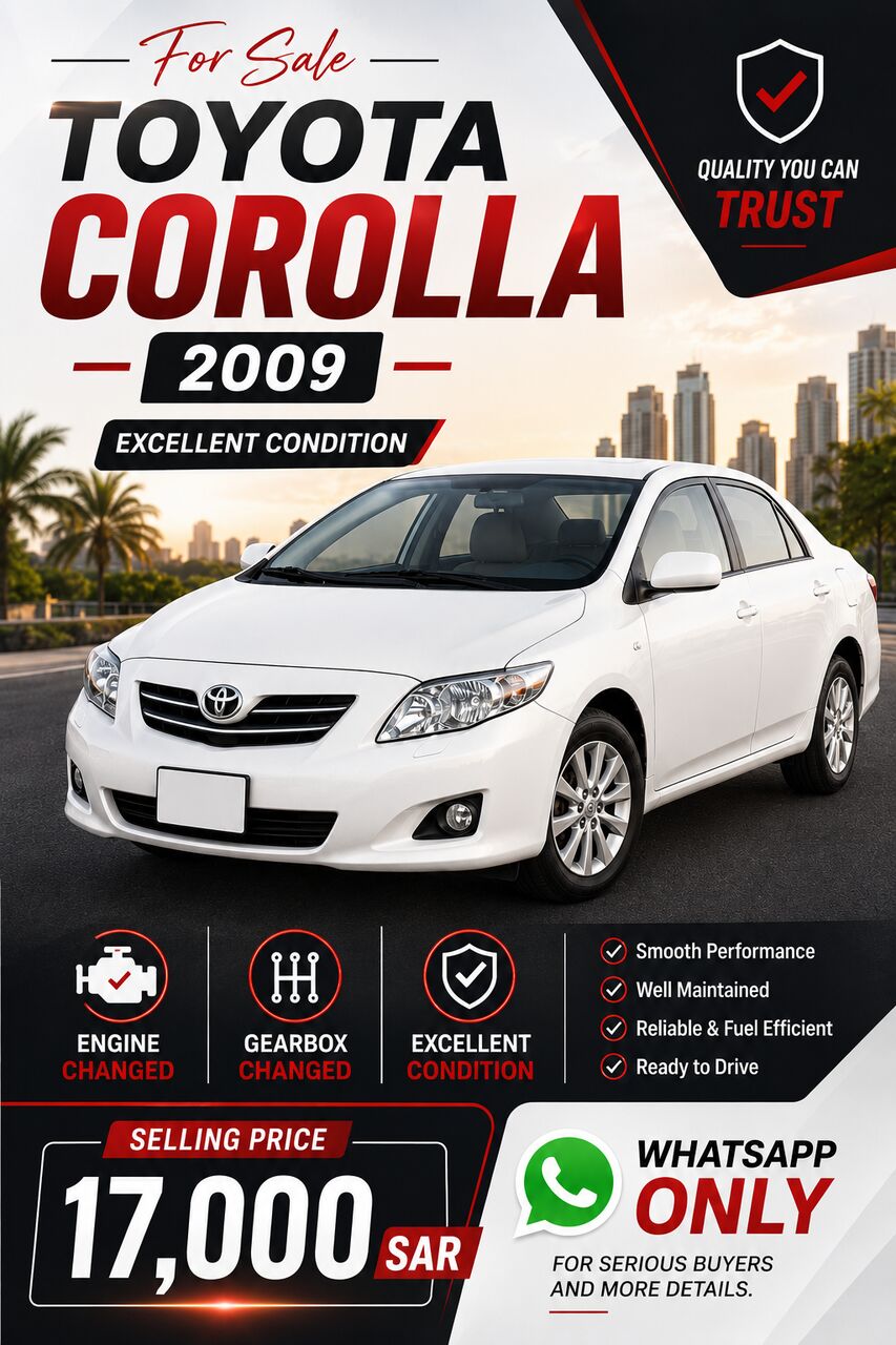 Al Malaz, Vehicles, Cars & Trucks , SAR 17000,  Toyota Corolla,  2009,  Automatic,  5000 KM,   For Sale