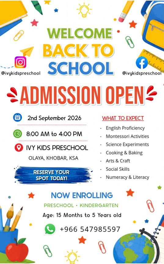 Khobar, Daycare, ADMISSIONS OPEN | IVY KID PRESCHOOL | KHOBAR