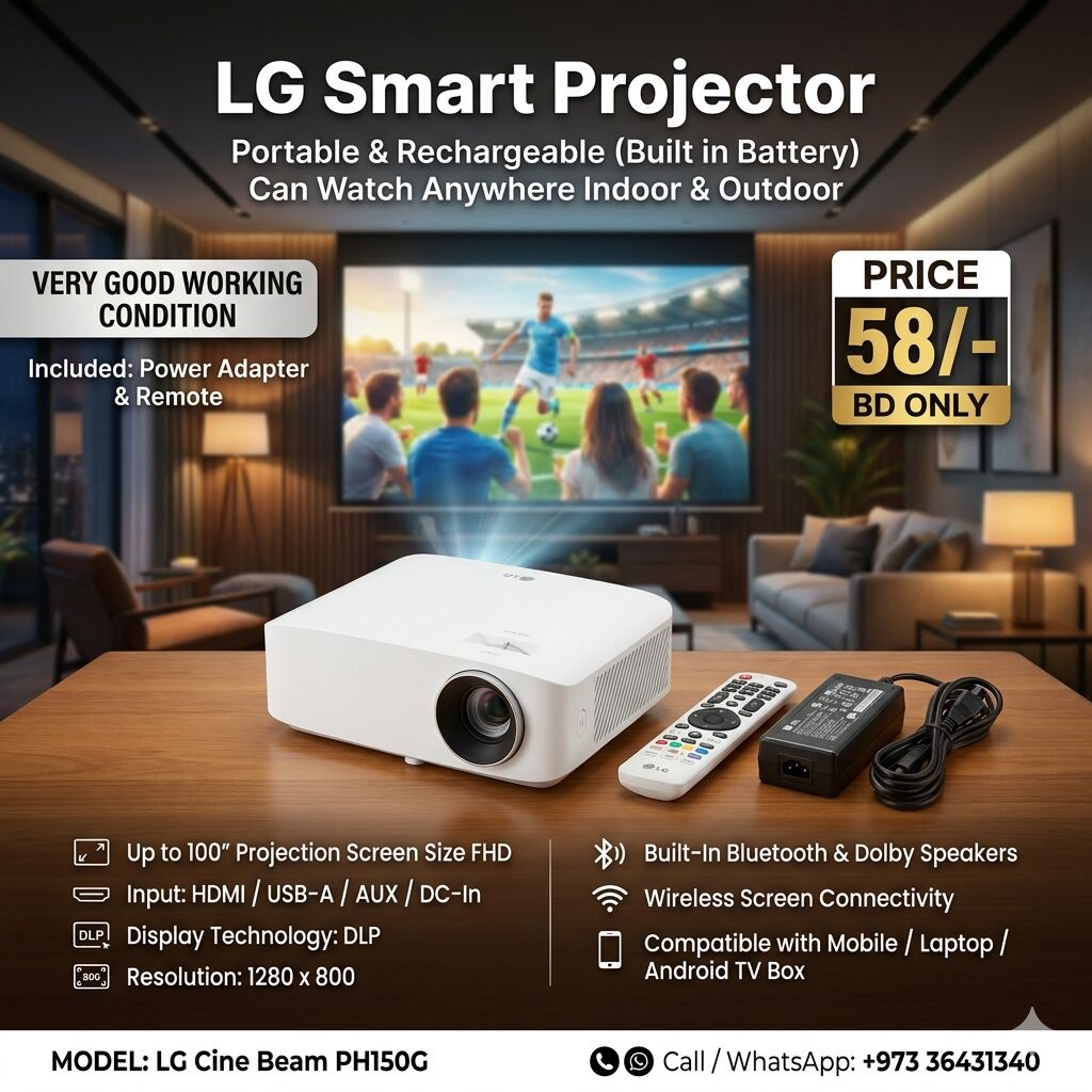 Muharraq, Electronics, BHD 58,  LG Smart Projector Rechargeable Upto 100" Display Wireless Screen Connectivity & Bluetooth