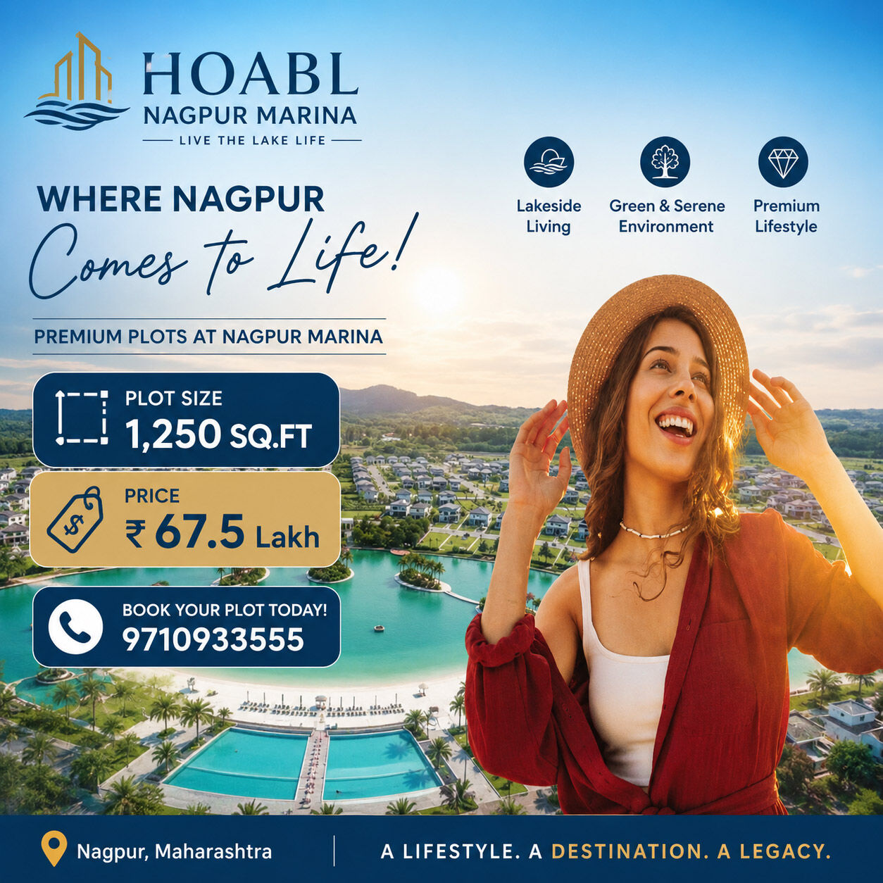 Nagpur, Residential Plots, INR 6799000,  1250 Sq. Feet,  HOABL Plots Nagpur Marina &ndash; Where Luxury Meets Prime Location