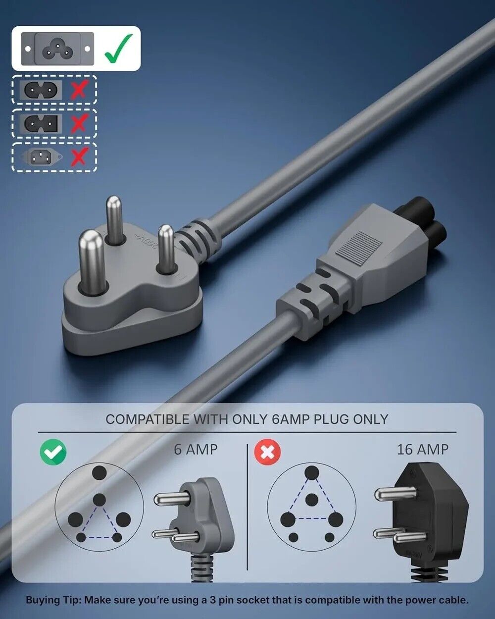 New Delhi, Computers, INR 249,  FEDUS TPR (Thermoplastic Rubber) Laptop Power Cord