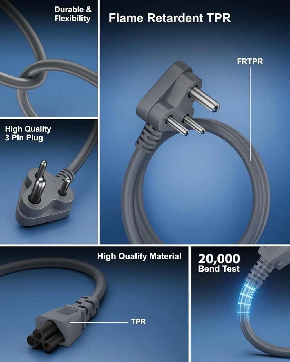 New Delhi, Computers, INR 249,  FEDUS TPR (Thermoplastic Rubber) Laptop Power Cord