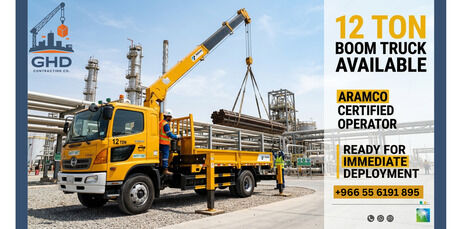 Riyadh, Construction, 12 Ton Aramco Certified Boom Truck With Operator - AVAILABLE