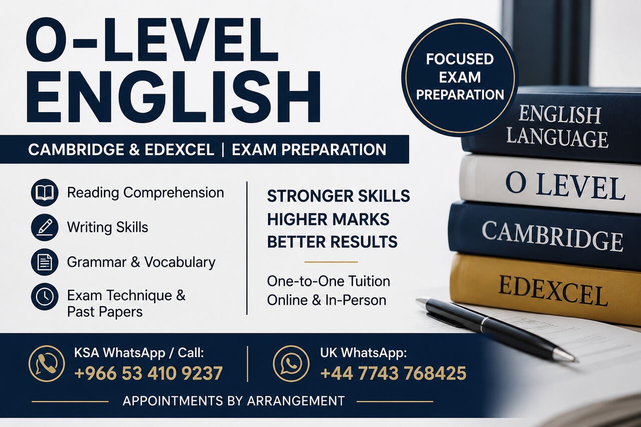 Riyadh, Lessons Offered, O-Level English | Cambridge & Edexcel Exam Preparation