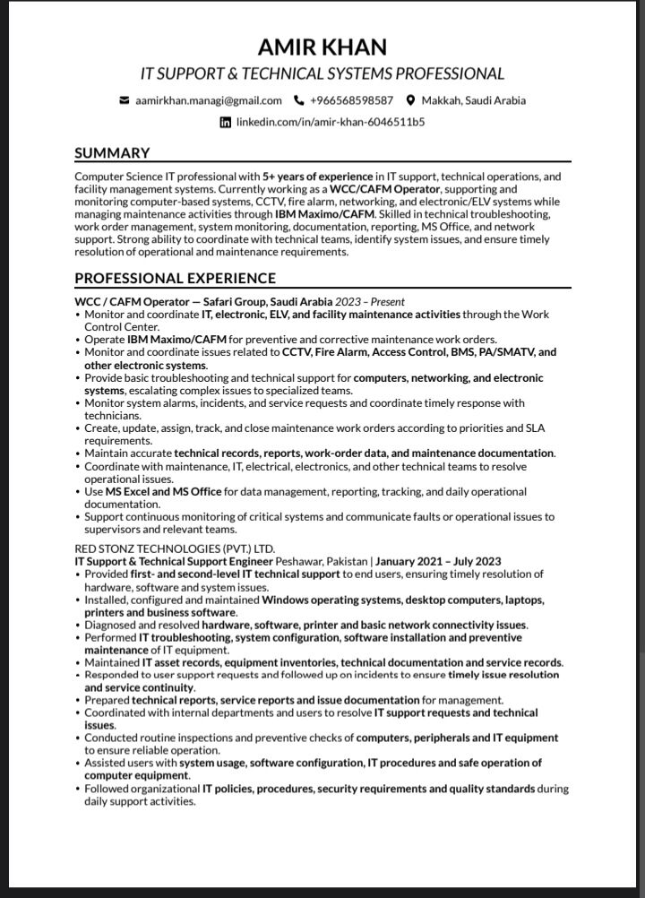 Riyadh, Job Seekers, IT SUPPORT / LOW CURRENT / TECHNICAL SUPPORT PROFESSIONAL