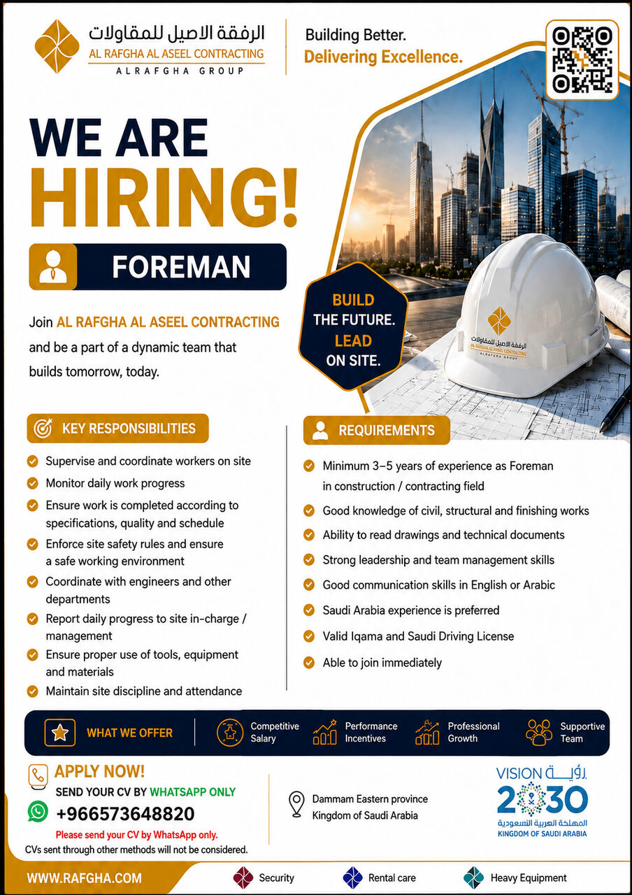Riyadh, Jobs, Foreman