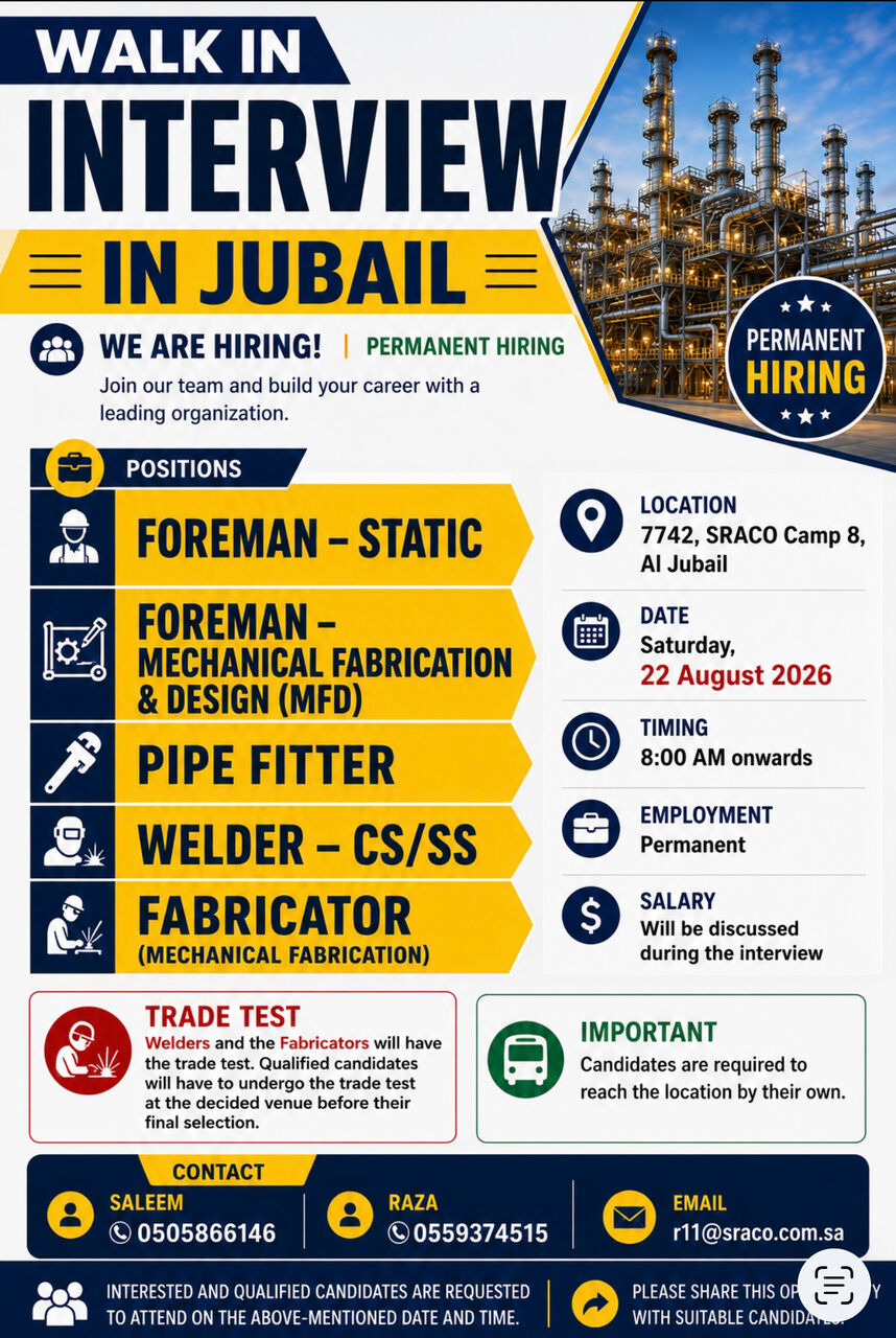 Jubail, Jobs, Walk In Interview - Al Jubail