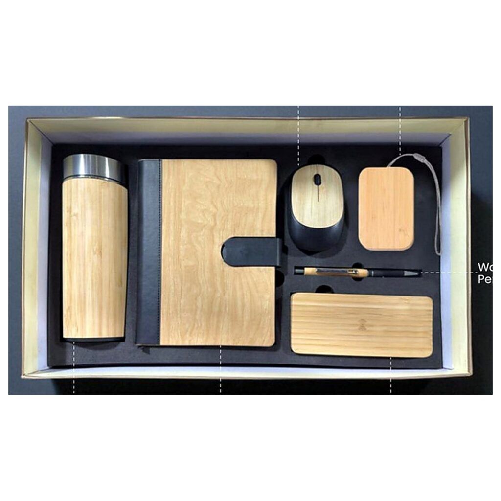 New Delhi, Business, Bamboo Corporate Gift Set With Bottle, Notebook & Mouse | Merchlay