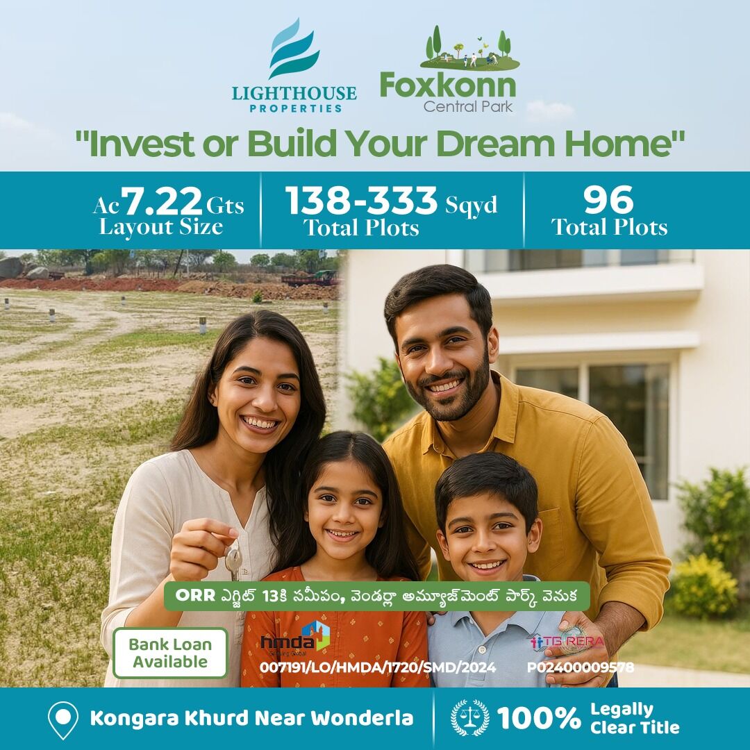 Hyderabad, Residential Plots, INR 35000,  183 Sq. Yard,  Foxkonn Central Park &ndash; Premium Open Plots In Adibatla
