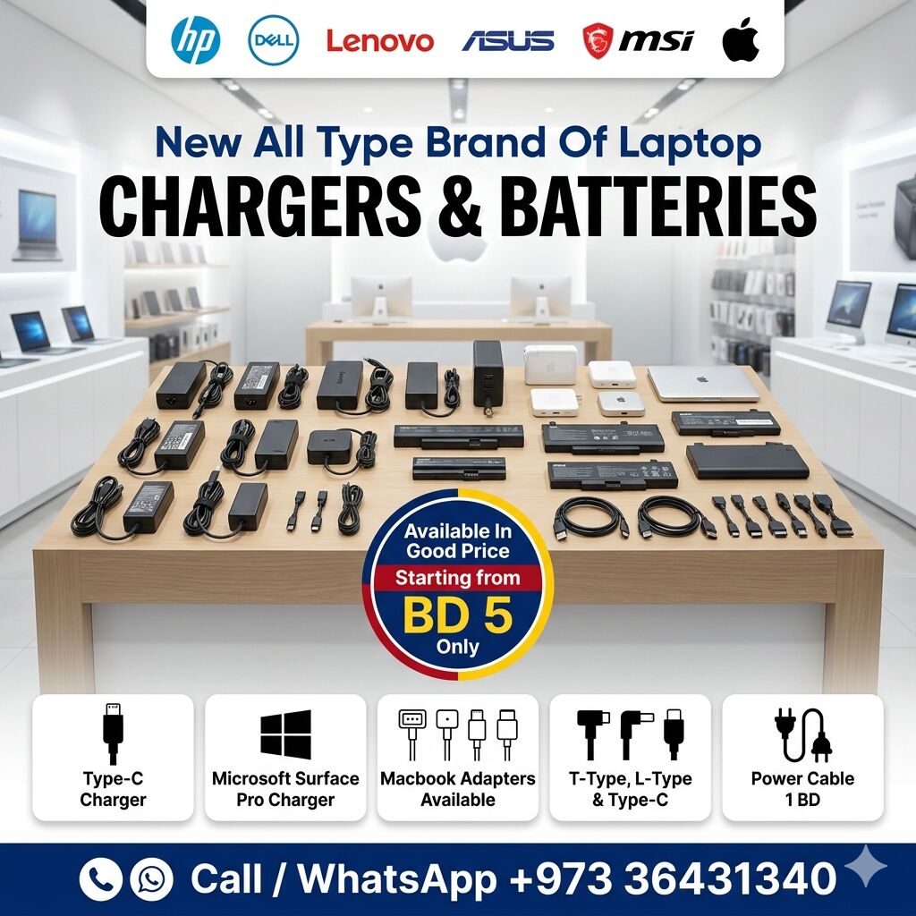 Isa Town, Computers, BHD 5,  New All Type Brand Of Laptop Charger & Batteries (MacBook Charger) Available In Good Price