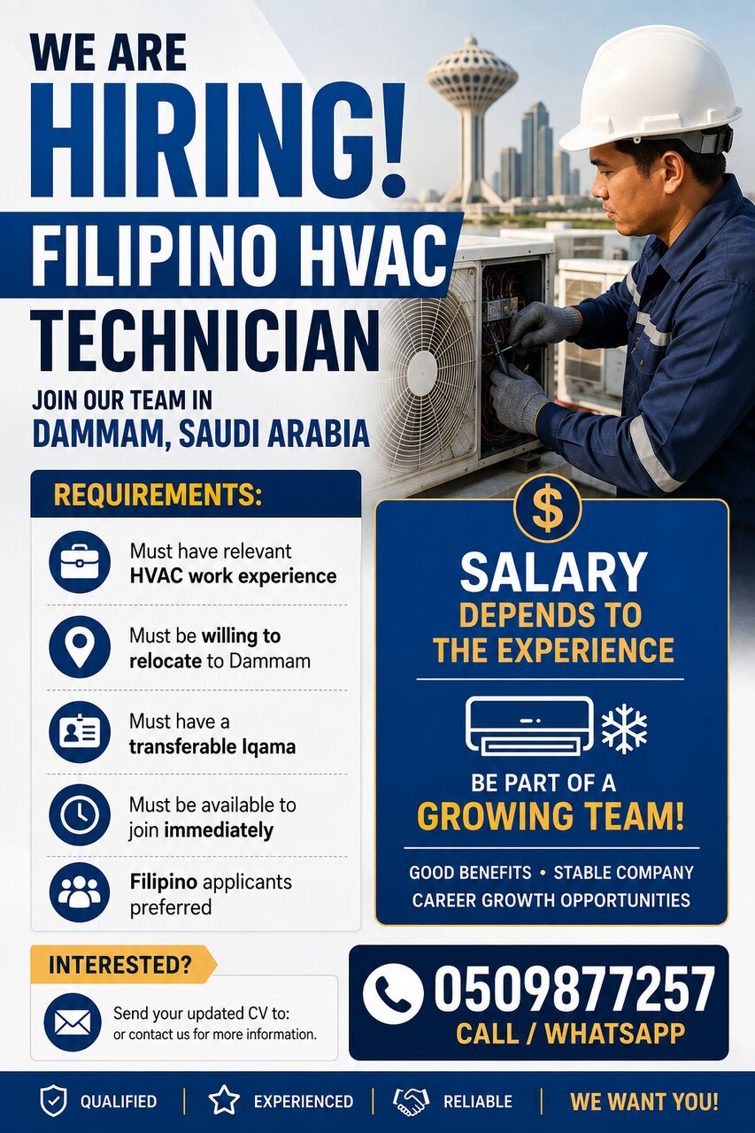 Al Faisaliyah, Jobs, FILIPINO HVAC TECHNICIAN
