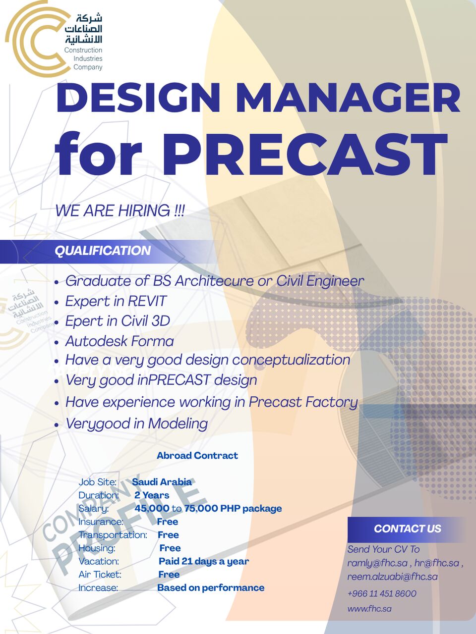 Riyadh, Jobs, Technical Manager For Precast Factory
