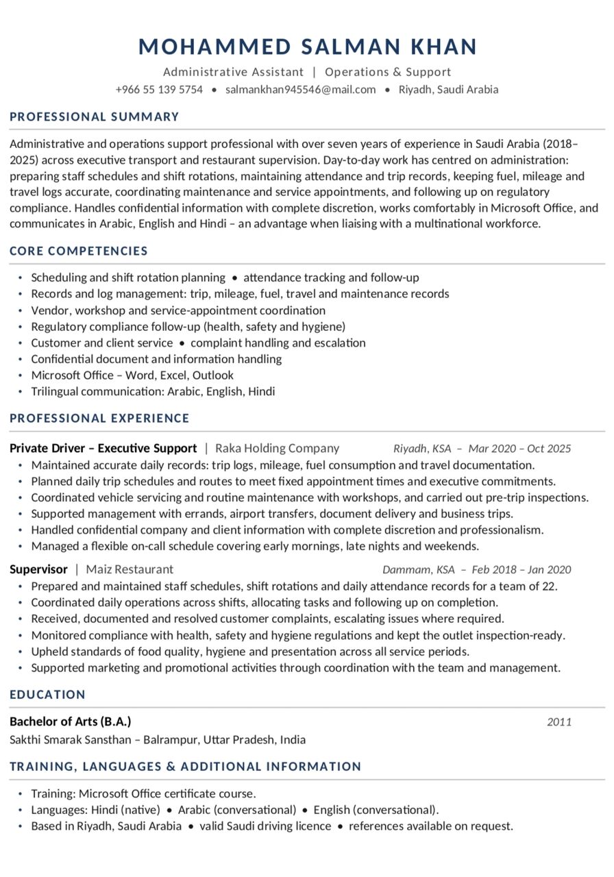 Riyadh, Job Seekers, Office Driver