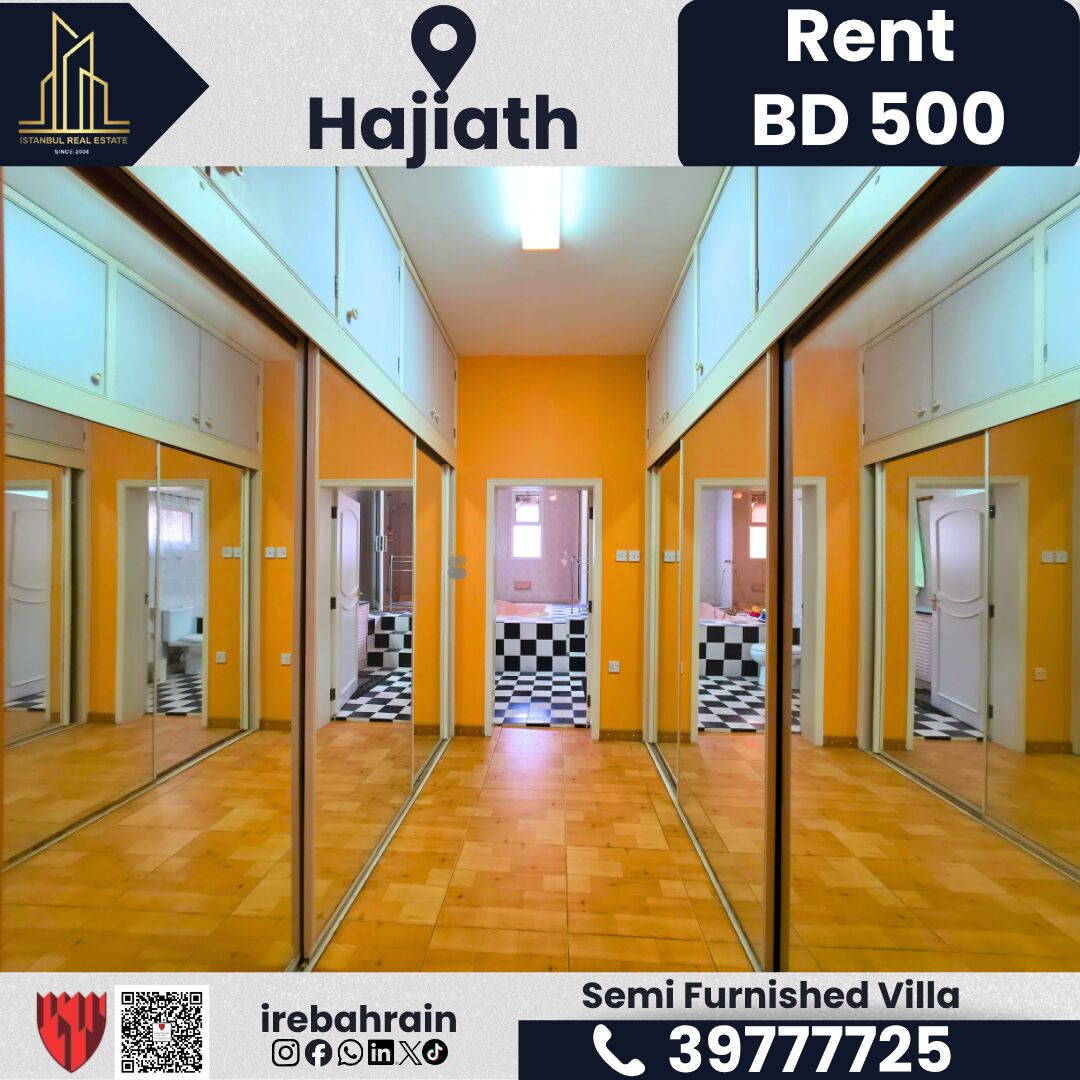 Riffa, Apartments, Flats, Houses & Villas, BHD 500/month,  5 BR,  Semi-Furnished Villa For Rent &ndash; Hajiyat | BD 500/-