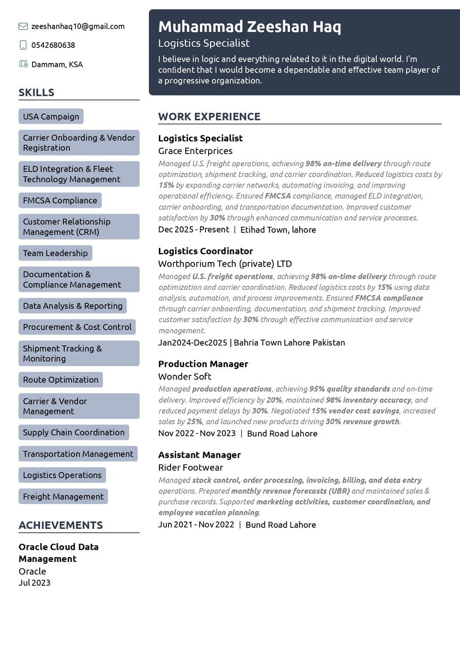 Riyadh, Job Seekers, Logistics & Freight Operations Specialist Seeking Employment