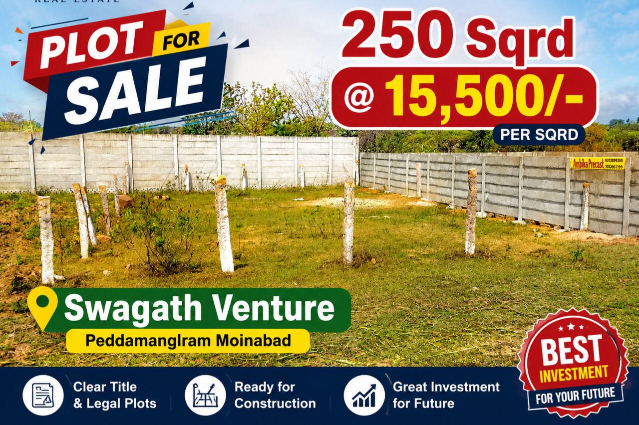 Hyderabad, Real Estate For Sale, INR 38,  Studio,  250 Sq. Yard,  Swagath Holiday Inn Nest C-Block Plot For Sale 250 Sqrd Moinabad