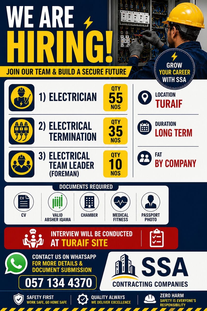 Riyadh, Jobs, URGENT MANPOWER REQUIREMENT
