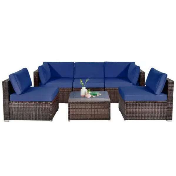 New York, Auto Parts, USD 545,  Navy Patio Rattan Furniture Set With Glass Coffee Table
