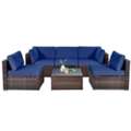 USD 545,  Navy Patio Rattan Furniture Set With Glass Coffee Table