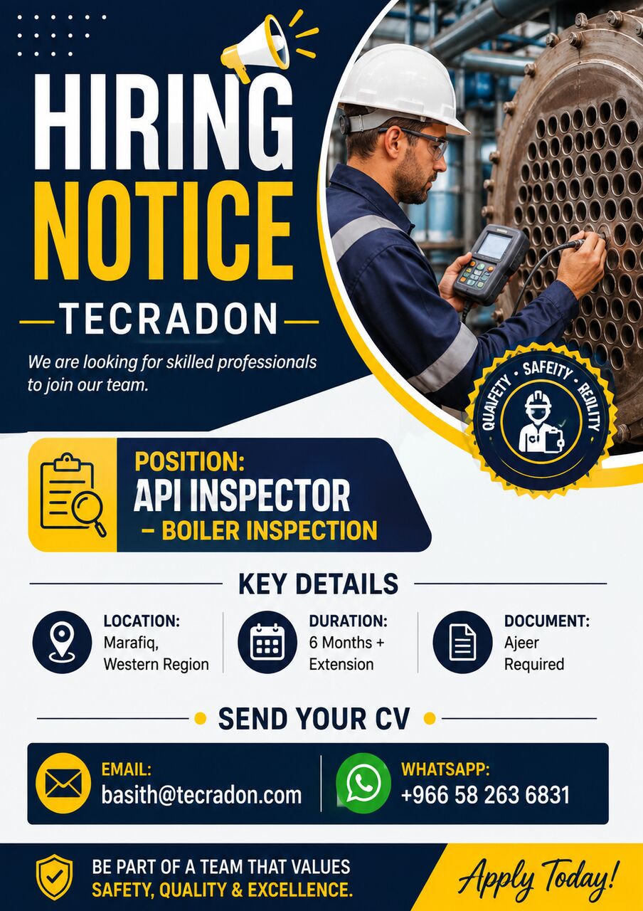 Rabigh, Jobs, API INSPECTOR FOR BOILER
