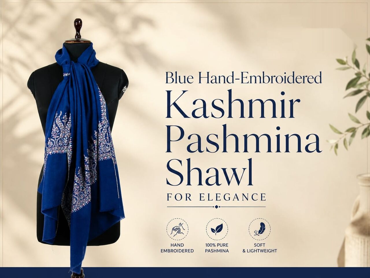 Mumbai, Clothing & Accessories, INR 28,  Blue Hand-Embroidered Kashmir Pashmina Shawl