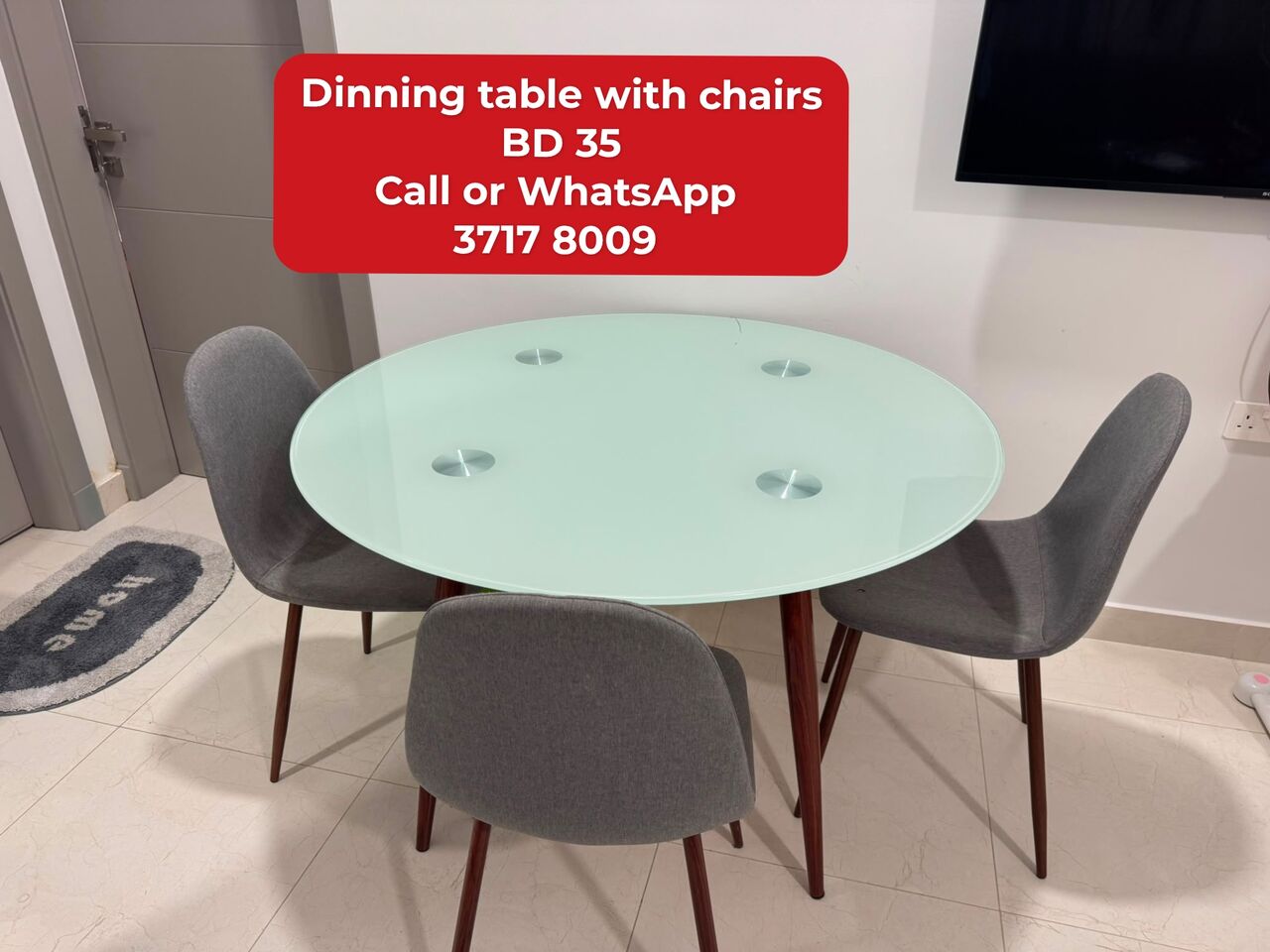 Manama, Furniture, BHD 35,  @@Dinning Table With 3 Chairs In Good Condition For Sale With Delivery