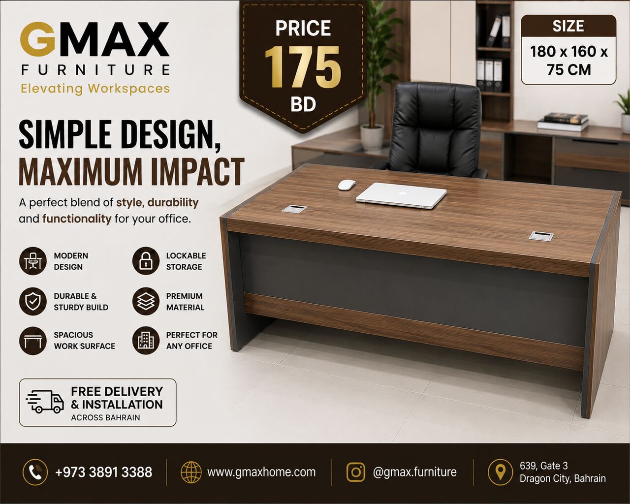 Manama, Furniture, BHD 175,  GMAX DESK CEO